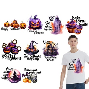 T-shirt de haute qualité pour Halloween avec motif de citrouille pour transfert thermique, en matériau PET, écologique, lavable pour les vêtements - Product Image 1