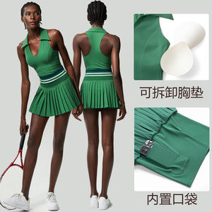 Nuovi set da donna in due pezzi per Yoga top da <span class=keywords><strong>Polo</strong></span> ad asciugatura rapida con imbottiture per il petto gonne a vita alta abiti da allenamento da Golf - Product Image 3