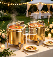 Bain-marie professionnel 12L en acier inoxydable doré pour buffet, maintien au chaud des soupes et alcools, idéal pour la restauration hôtelière