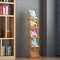 Espositore Pieghevole in Legno, Stand Espositivo Portatile Pop-up, Portariviste Premium in Bambù per Fiere