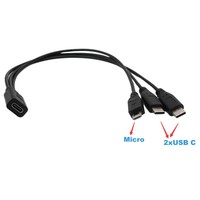 Cable Divisor USB C 3 en 1, USB C Hembra a Triple Macho, Cable de Carga de 30 cm, Salida CC, Material Ignífugo para Dispositivos de Bajo Consumo