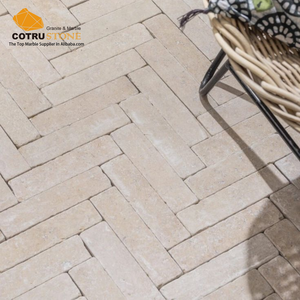 Pavés en pierre calcaire naturelle beige Cotrustone à chevrons, pour piscine, patio, extérieur moderne, emboîtables - Product Image 1