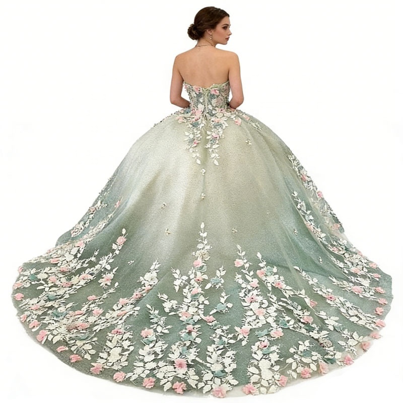 light green puffy dress Vestidos De 15 Anos Sweetheart Handmade Flowers Princess Quinceanera Dresses Appliques Prom Gown sale: Resort December 2025 AUUK
