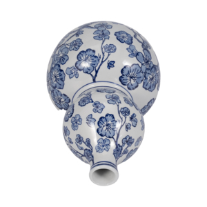 Vaso in Ceramica a Forma di Doppia Zucca, Blu e Bianco con Motivo Floreale, Decorazione d'Arredo per Soggiorno o Camera da Letto - Product Image 5