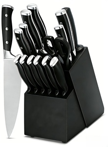15-Piece High Carbon Stainless Steel Blade <b>Knife</b> Block <b>Set</b> Home Use Natural Wood Block Chef <b>Knife</b> <b>Set</b> Built-In Sharpener - Product Image 6