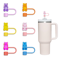 Toptan sevimli ayı silikon 10mm kullanımlık toz geçirmez içme suyu suyu Drinkware saman ucu Charm kapak saman Toppers