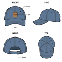 Casquette de baseball personnalisée 6 panneaux de luxe en sergé Oxford motif léopard avec patch en cuir gaufré, visière incurvée vintage, design sportif délavé