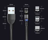 Nouveau câble de charge magnétique Crescent Lamp, 540 °   Chargeur magnétique rond à aspiration, câble de charge magnétique flexible 3-en-1