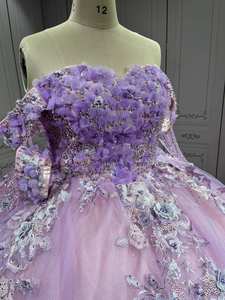 فستان حفلة أرجواني لامع من Mumuleo فستان Quinceanera فاخر أنيق ثلاثي الأبعاد مزين بالزهور وحبات من التول لأعياد الميلاد - Product Image 5