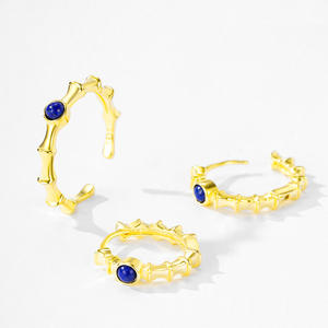 Anillo Abierto y Pendientes de Plata de Ley 925 con Lapislázuli y Diseño de Bambú para Mujer, Conjunto de Joyería de Lujo Vintage de Alta Gama - Product Image 4