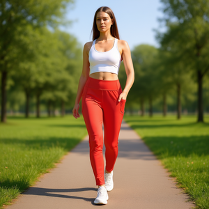 Leggings Yoga J705Z a Vita Alta, Elasticizzati in Quattro Direzioni, in Spandex e Poliestere, Tinta Unita con Tasche - Product Image 2