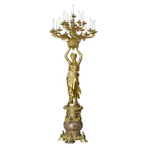 Church Villa Hotel Decor Candle Holder Beside Floor Lamp Standing Light Brass with Marble Luxury Antique Continental Art Gold 50