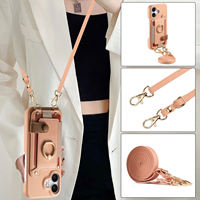 Tas ponsel selempang Diagonal pemegang kartu dompet ponsel tas tali ritsleting casing ponsel Funda untuk iPhone 16 15 14 Pro Max Plus