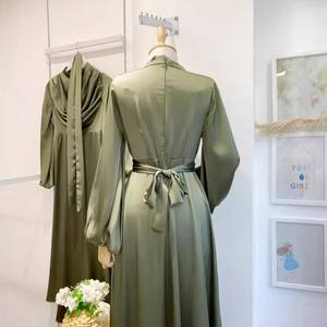 2025 Women's <b>Casual</b> Satin Bubble Sleeve <b>Dress</b> Muslim Fashion Solid Pattern Pile Collar - Product Image 4