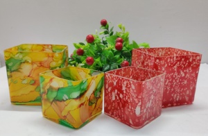 Luxury Red Marbleized Fancy Glass Top Handmade Modern <b>Small</b> Square Textured Candle <b>Jar</b> Unique Multi-Purpose Decorative Item - Product Image 2