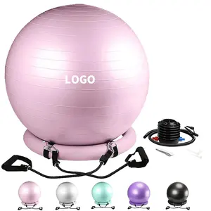 MR 65cm Multicolor Exercise Ball Chair with Resistance Bands, Workout Yoga Ball for Home Gym Office