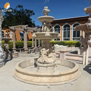 Park Garden Hand Carved Garden Natural Stone Beige Marble Statue Water Fountain