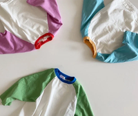 Vente en gros de vêtements pour enfants T-shirt à blocs de couleurs raglan T-shirts basiques à manches longues pour bébés printemps et été