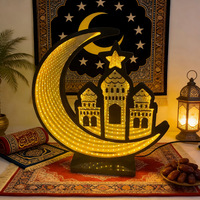 Lampe de nuit LED Ramadan Kareem, lampe de table en bois en forme de lune et de mosquée, lumière de décoration pour la maison alimentée par USB/piles, Eid Mubarak