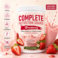 Shake nutritionnel complet à la fraise, protéines, collagène, prébiotiques, créatine en poudre, 816g, soutien quotidien pour les repas, fabricant OEM