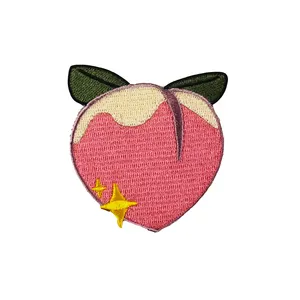 Cartoon Pink Peach Clothing Hats Embroidered Appliques Custom Logo Iron On Embroidered Patches