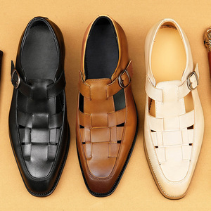 2026 New High-End Versatile Men's Summer Best-Selling Sandals - Leather Square-<b>Toe</b> Buttoned Sandals - Product Image 2