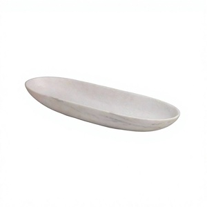 Tazón para servir dulce de mármol de diseño simple, forma ovalada, tamaño personalizado, ensaladera del fabricante en la India - Product Image 1