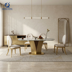 Mesa de Comedor de Mármol Italiano Clásica de Lujo de Alta Calidad para 8 Personas con Base de Acero Inoxidable, Compre Muebles en Línea en China - Product Image 3