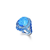Usine de bijoux MUSHAN Bagues en argent sterling 925 Oeuf d'opale bleue de luxe avec bague en diamant bleu à haute teneur en carbone Bijoux d'anniversaire