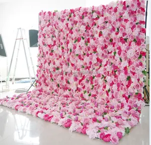 Bruiloft Stadium Bloemen Achtergrond Decor Hoge Kwaliteit Pink Rose Bloem Muur Gordijn Mat 3D Oprollen Doek Stof Bloem Muur