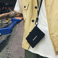 Dompet Pendek Unisex Fashion dengan Lapisan Nilon, Resleting Hasp, Dompet Koin Kanvas, Tali Selempang untuk Remaja, Tempat Kartu Kredit dan ID