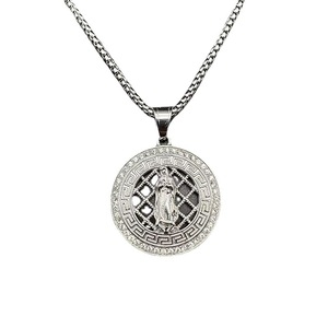 <b>Titanium</b> Steel Virgin Mary Pendant Necklace With Rhinestones Geometric Design Unisex Gift Jewelry - Product Image 5