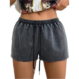 FOXA Women's <b>Drawstring</b> Waist Mini Shorts Low Rise Cotton Terry Gym Athletic Streetwear - Product Image 1