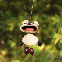 Uionen Pendentif Ours à Grande Bouche en Coquillage Naturel Fait Main, Accessoire Créatif et Mignon pour Sac, Carillon Éolien Thérapeutique, Cadeau
