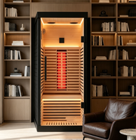 Cabine de sauna infrarouge lointain compacte en bois noir pour 1 personne, à faible EMF, Plug & Play, avec commande LED, pour maison, appartement, villa