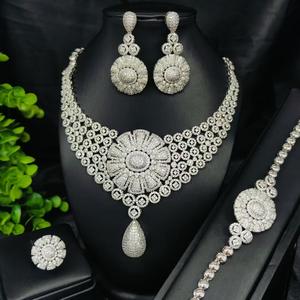 דובאי תכשיטים אפריקאים סטי כלה חתונה מתנות מסיבת עבור נשים שרשרת צמיד עגילי טבעת סט תכשיטים - Product Image 4