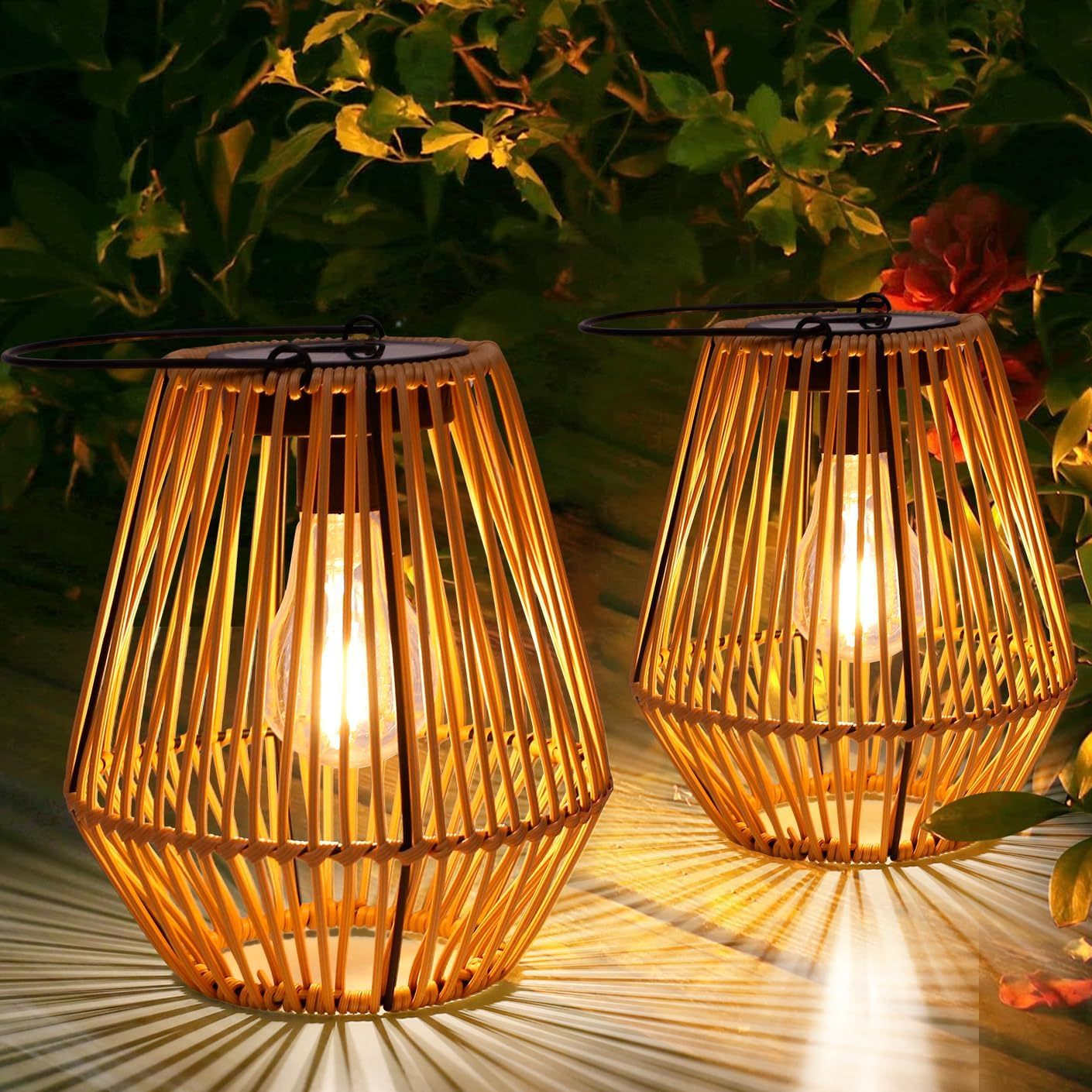 TSINYE Solar Rattan Garden Light Style Waterproof LED Hanging Lanterns for Outdoor Garden Patio Pathway Decoration