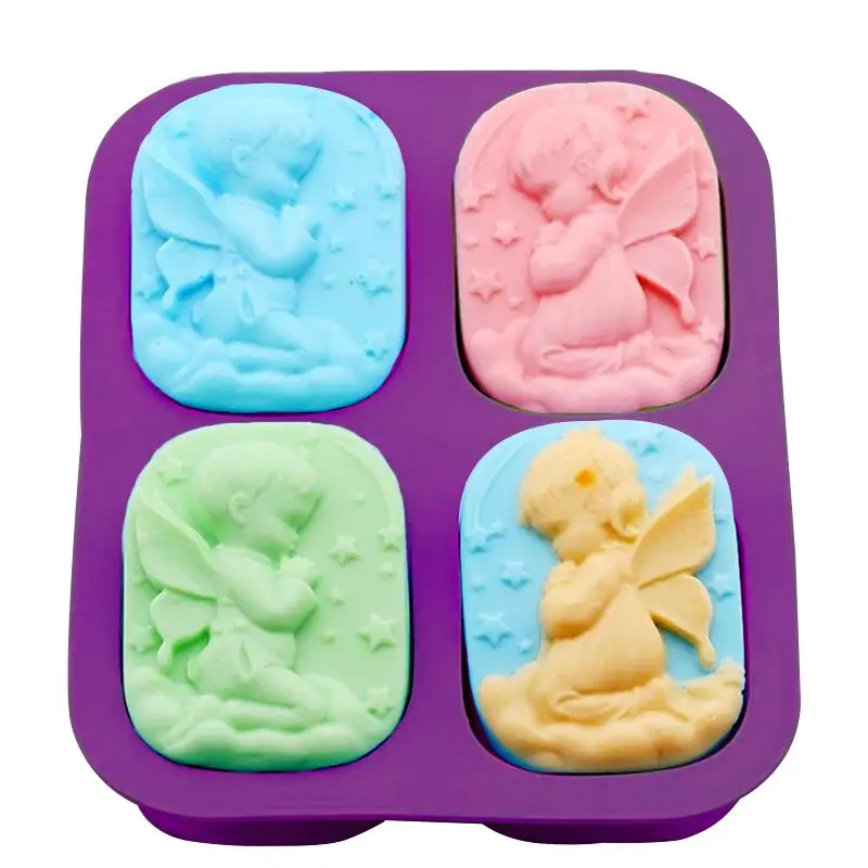 4 Cavities 3D Angels Statue Handmade Silicone Soap Mold For Making Cake Chocolate Candle Soap Mold