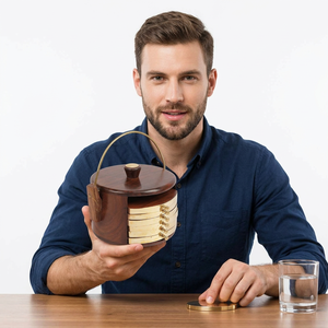 Coffret à trésors en bois avec tiroirs et poignée en laiton, design antique, finition polie - Product Image 1