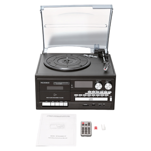 Système de tourne-disque rétro en bois personnalisable en usine, 7 en 1, 3 vitesses, vinyle, CD, cassette, enregistreur, radio FM, USB, SD, haut-parleur - Product Image 1