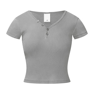 Top abotonado de verano 2025, chica picante Retro, ajustado, cuello en V, hombro recto, manga corta - Product Image 1