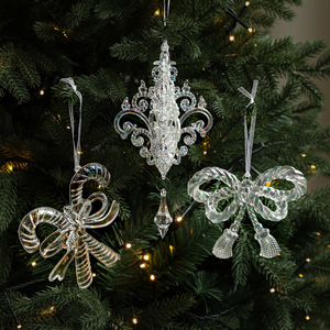 Christmas Tree Decorations Transparent Crystals Acrylic Bow Tree <b>Hanging</b> <b>Ornaments</b> for Holiday Home Tree Decor Supplies - Product Image 1