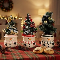 Mini arbre artificiel bonhomme de neige en pot en céramique, ornement de table, décoration intérieure pour la maison et les fêtes, résistant à la corrosion