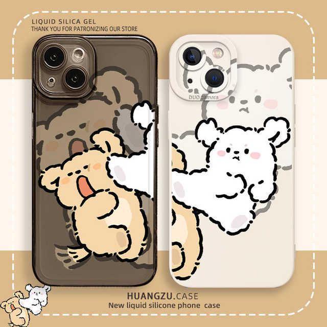 Happy Fight Puppy Cartoon Printed Waterproof Shockproof Space TPU Phone Cover for iPhone 8/X/XR/XS/11/12/13/14/15/16/17 Pro