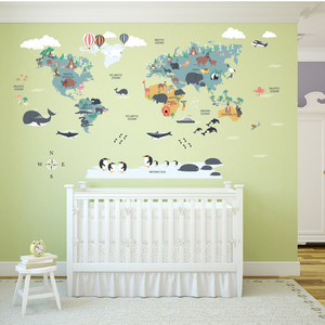 Removable <strong>School</strong> <strong>Classroom</strong> <strong>Decoration</strong> 3d Cartoon Animal World Map Wall Stickers for Kids Room - Product Image 5
