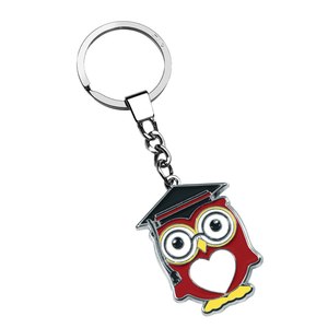 Gufo portachiavi con cappello di laurea prodotto in legno - Product Image 1