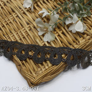 Ribete de <span class=keywords><strong>Encaje</strong></span> Bordado Soluble en Agua de Poliéster <span class=keywords><strong>Guipur</strong></span> Bicolor Negro y <span class=keywords><strong>Dorado</strong></span> Personalizado de 3CM de Ancho para Decoración de Costura de Ropa Abaya - Product Image 2