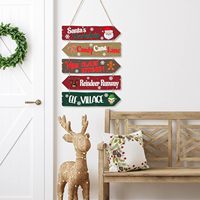 Panneau en bois en forme de flèche de Noël, décoration de porte de chalet de campagne avec Père Noël