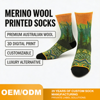 Chaussettes imprimées en laine mérinos, laine australienne de qualité supérieure, impression numérique 3D, chaussettes de randonnée personnalisées, OEM ODM, marque privée