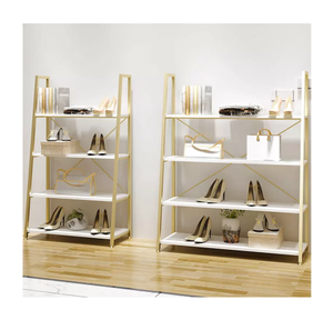 Modern Gold <strong>Wall</strong> <strong>Mounted</strong> Bag and Handbag Display Stand for <strong>Shoe</strong> Store <strong>Shoes</strong> Display <strong>Rack</strong> with Shelf Modern Style - Product Image 1